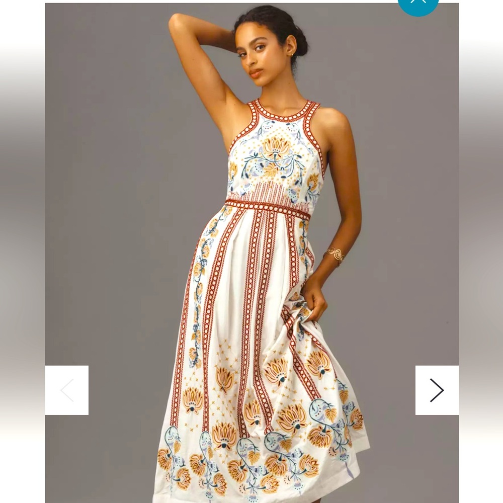 By Anthropologie Embroidered Back-Cutout Midi Dress